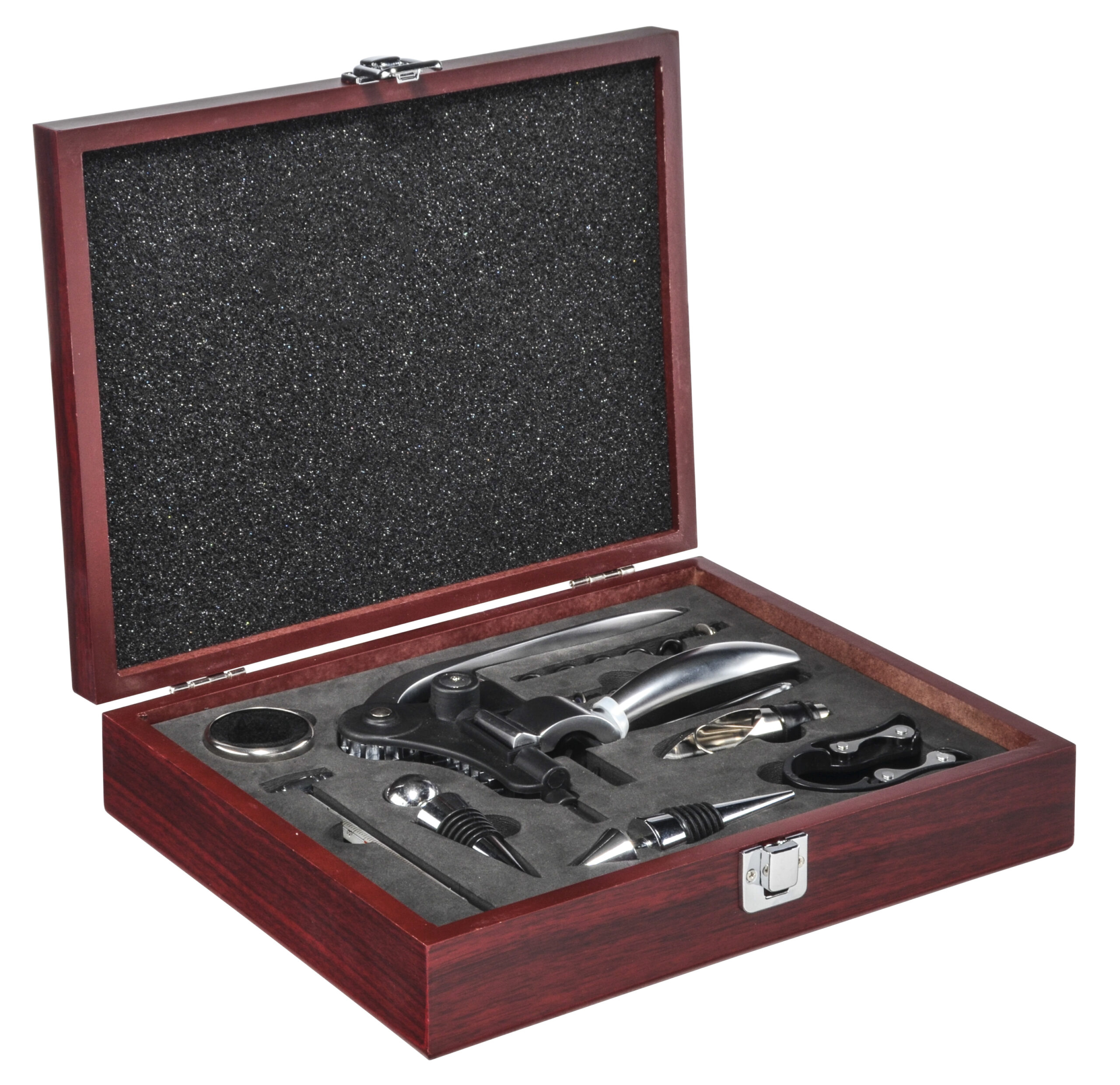 Hochwertiger Weinkühler und Sommelier-Set in eleganter Holzbox. Hochwertiger Weinkühler und Sommelier-Set in eleganter Holzbox.